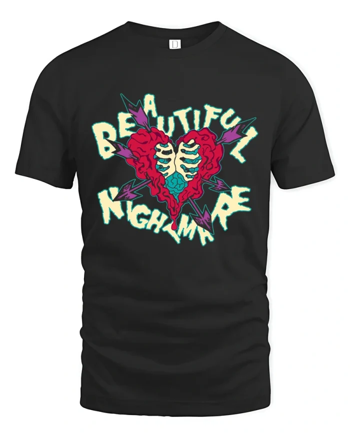 Beautiful Nightmare T-Shirt Cool Gothic Heart Tee - black t-shirt on white background