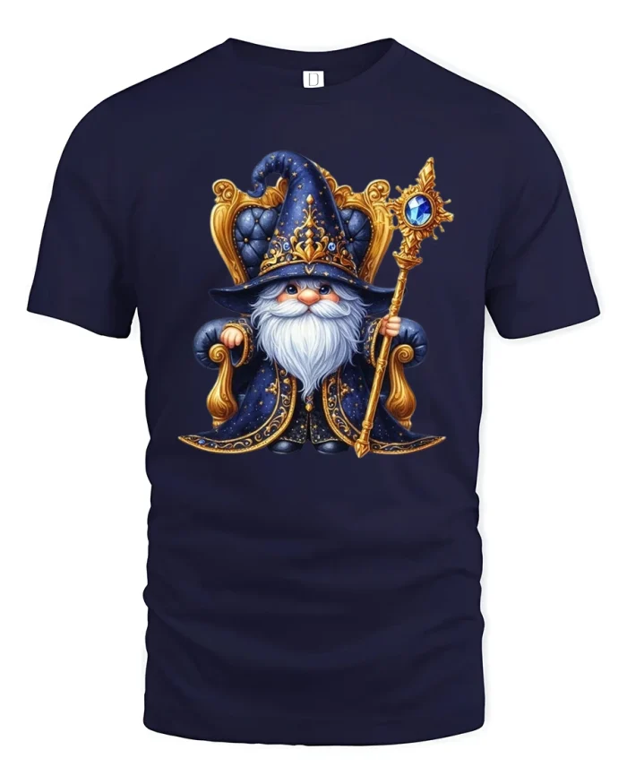 Wizard Gnome T-Shirt Magical Fantasy Art Graphic Tee - navy t-shirt on white background