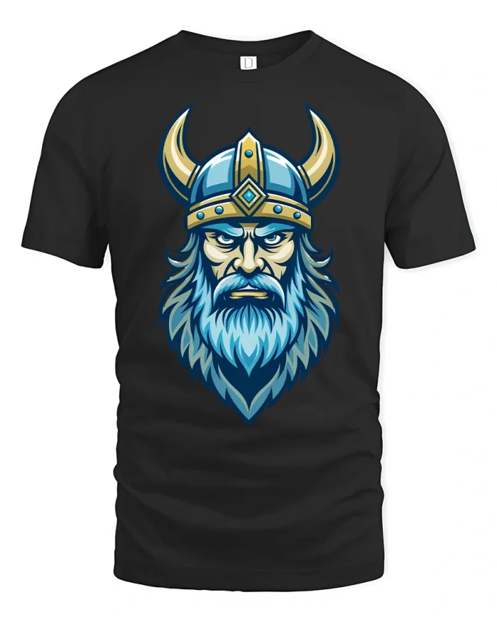 Viking Warrior T-Shirt Norse Beard Helmet Graphic Tee - black t-shirt on white background