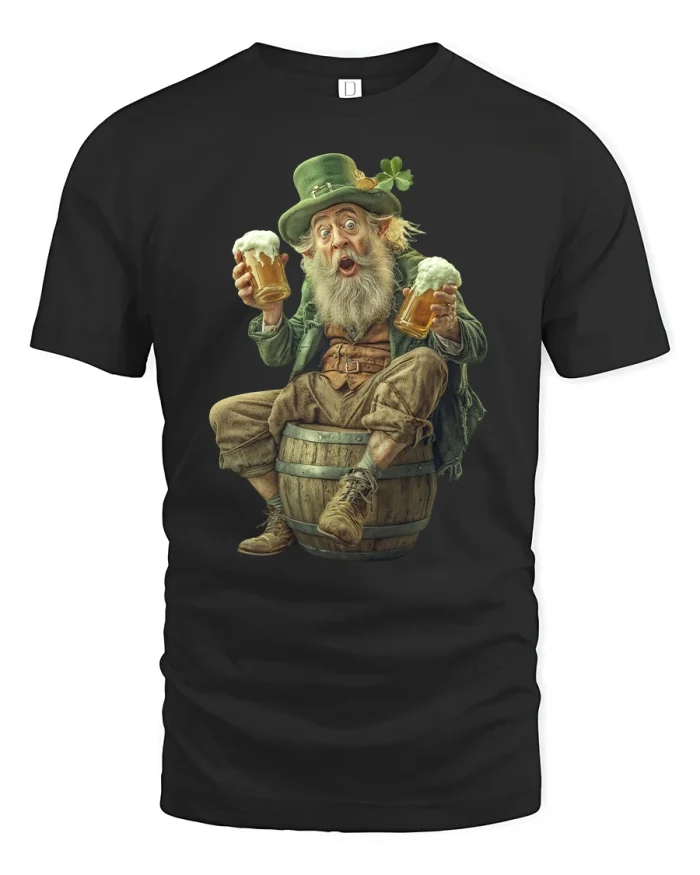 Funny Leprechaun T-Shirt St Patrick Beer Lover Graphic Tee - black t-shirt on white background