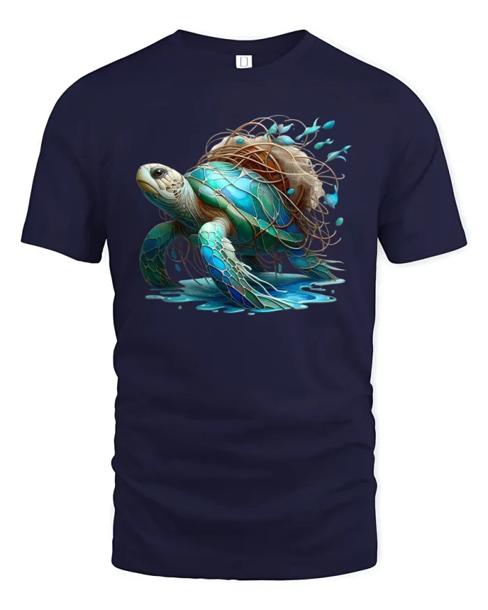 Ocean Guardian Turtle T-Shirt Save the Sea Graphic Tee - navy t-shirt on white background