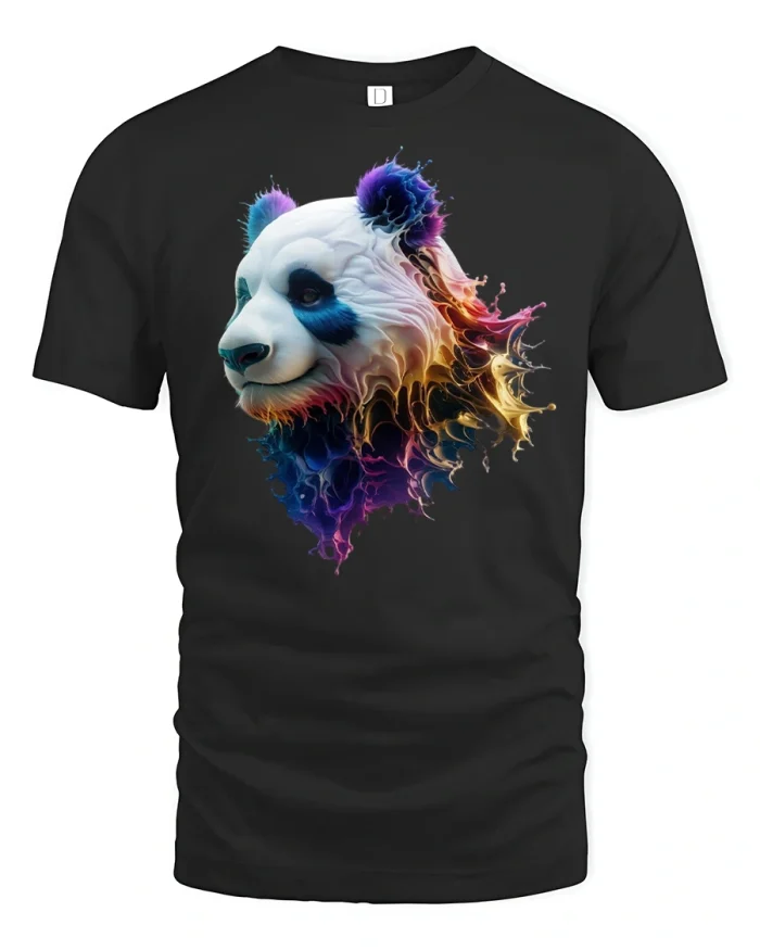 Colorful Panda Art Splash T-Shirt - black t-shirt on white background