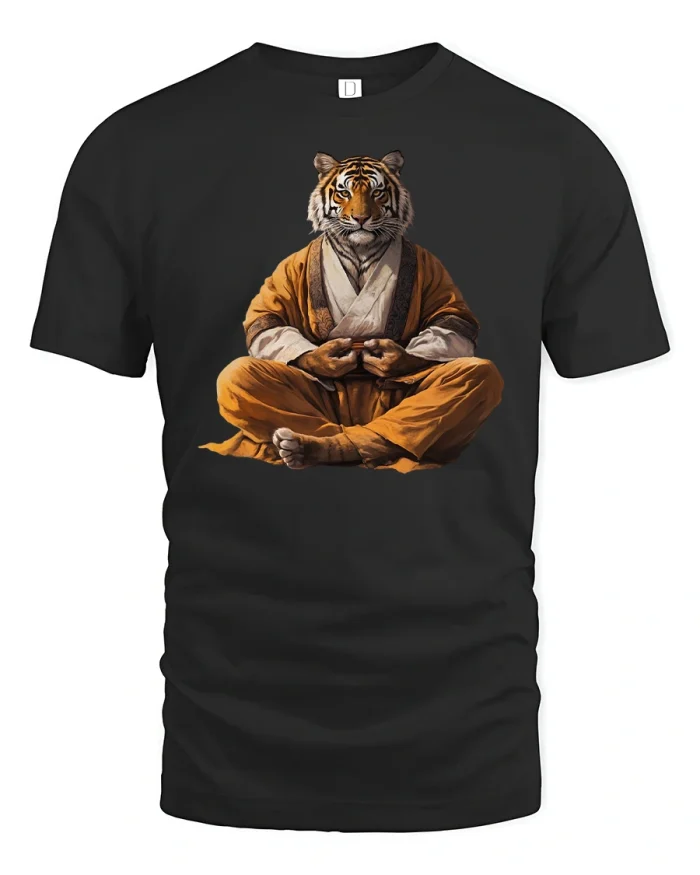 Zen Tiger Meditation Warrior Spiritual T-Shirt - black t-shirt on white background