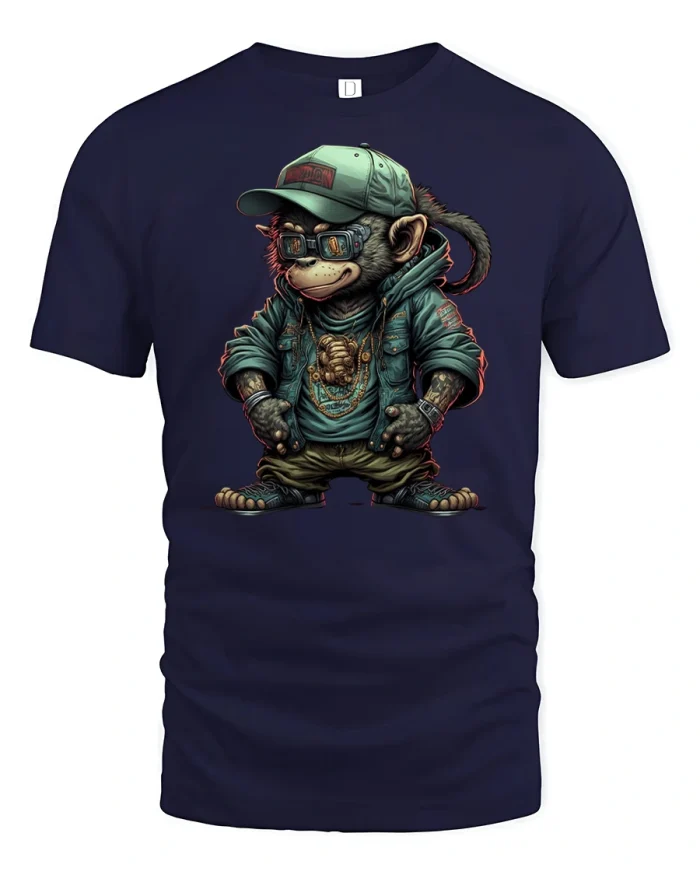Cool Hip Hop Monkey Streetwear T-Shirt - navy t-shirt on white background