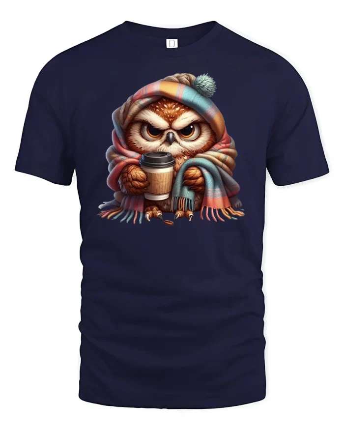 Grumpy Owl Coffee Lover Cozy Morning T-Shirt - navy t-shirt on white background