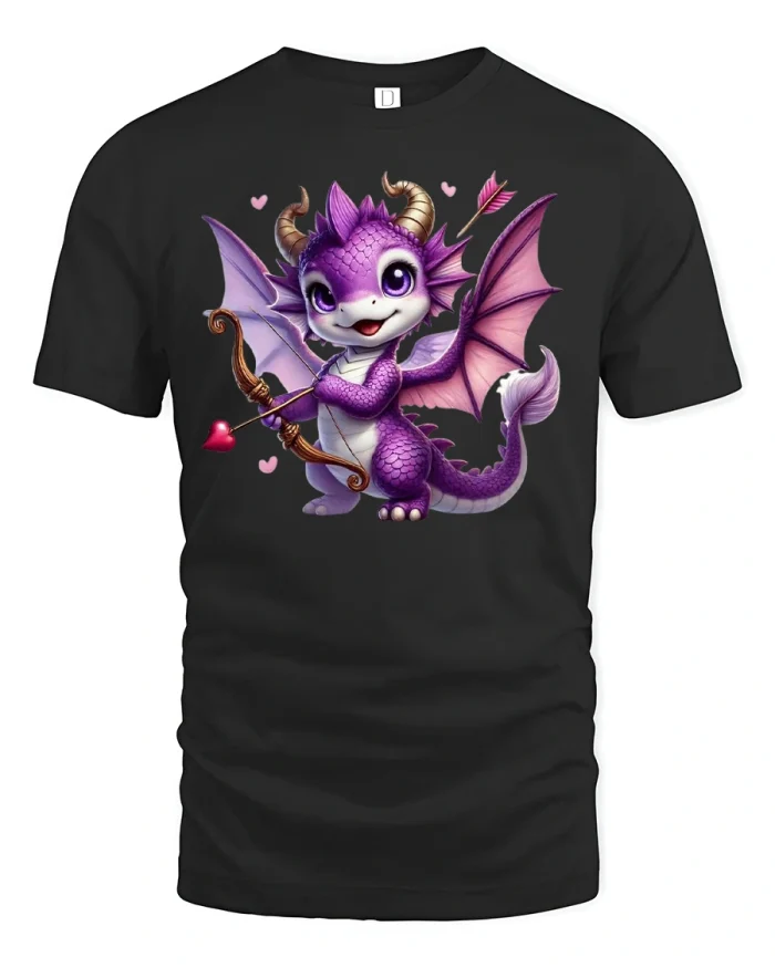 Cute Purple Dragon Cupid Love Arrow T-Shirt - black t-shirt on white background