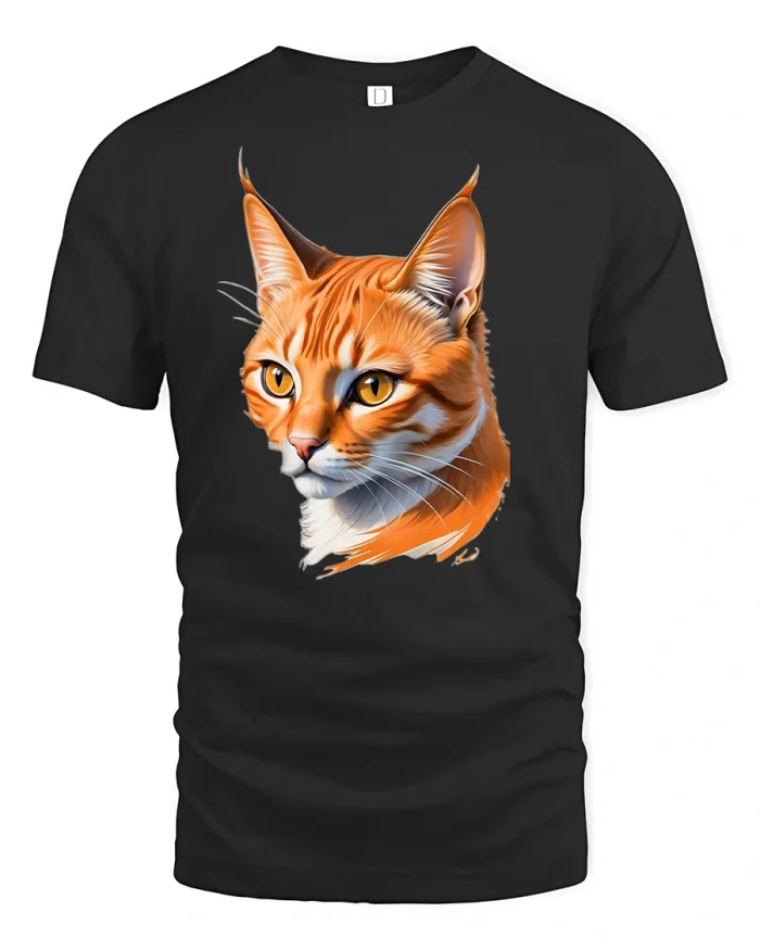 Realistic Orange Cat Lover T-Shirt - black t-shirt on white background