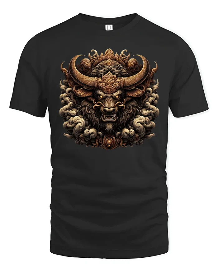 Mythic Bull Guardian Warrior Spirit T-Shirt - black t-shirt on white background
