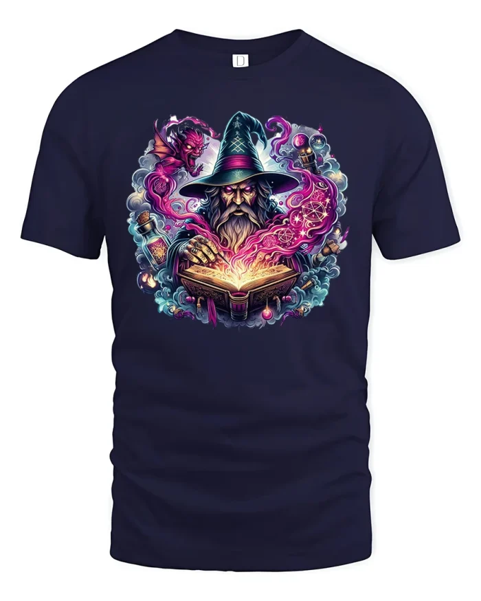 Wizard Magic Spell T-Shirt - navy t-shirt on white background