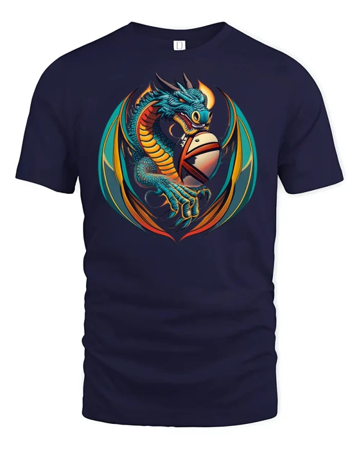 Dragon Football T-Shirt - Fierce Fantasy Tee - navy t-shirt on white background
