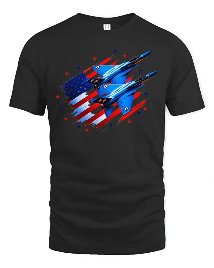 American Fighter Jet Patriotic Military Tee - black t-shirt on white background