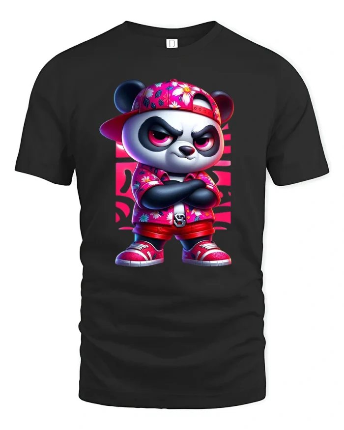 Cool Panda Hip Hop Street Style Graphic Tee - black t-shirt on white background