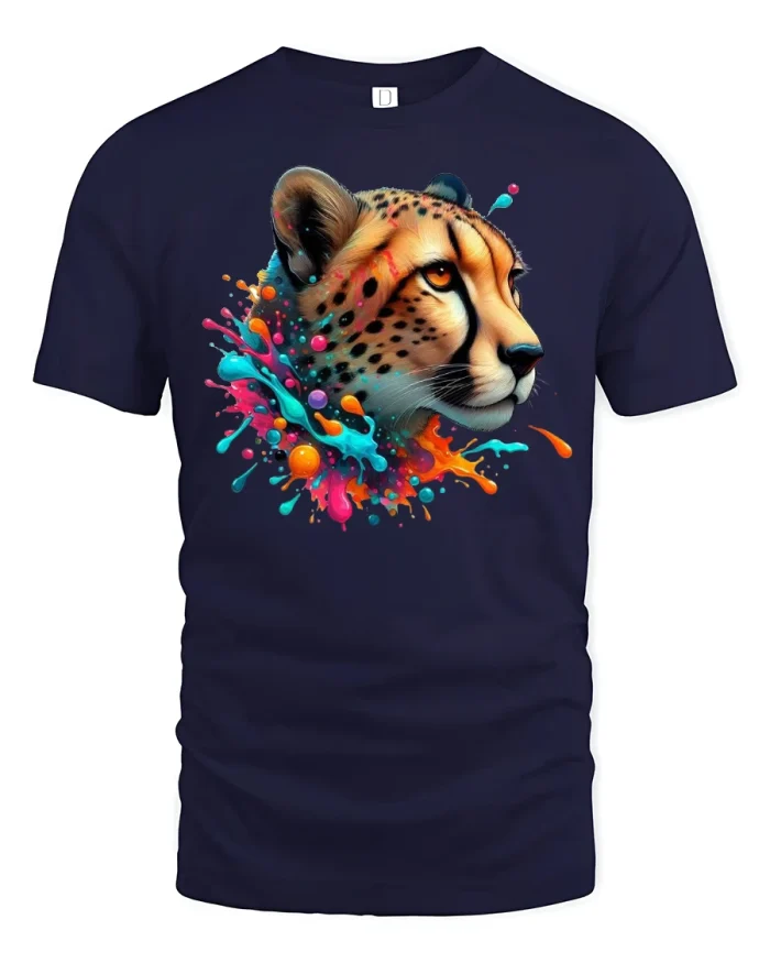 Color Splash Cheetah Vibrant Wild Animal Tee - navy t-shirt on white background