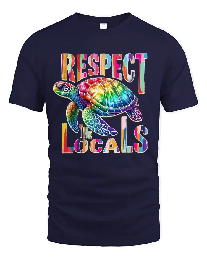 Respect The Locals Turtle Ocean Lover Graphic Tee - navy t-shirt on white background