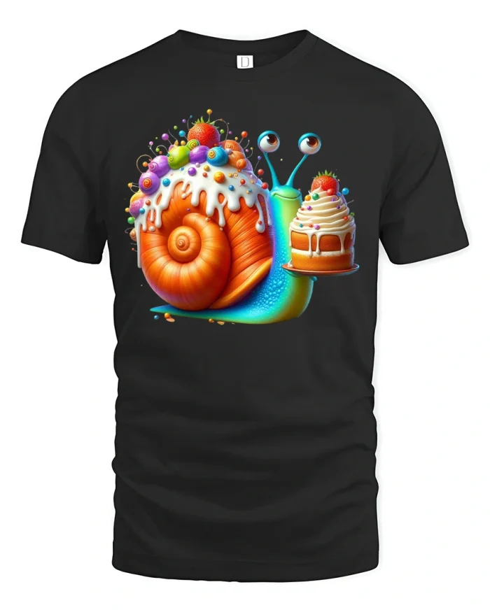 Sweet Dessert Snail Funny Cute Food Art Graphic Tee - black t-shirt on white background
