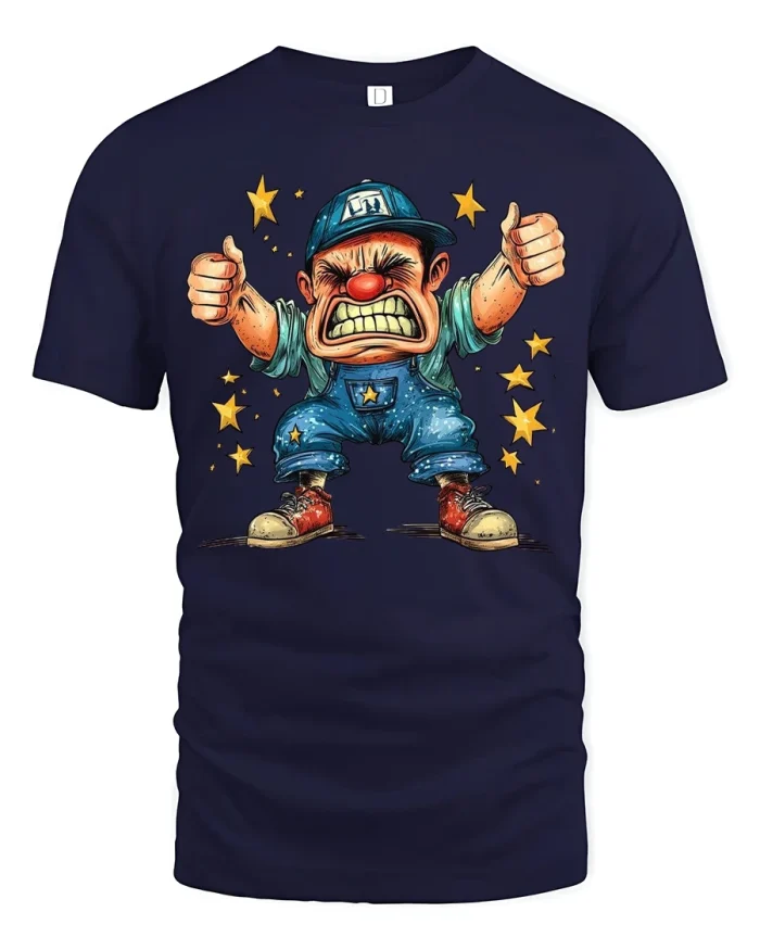 Funny Angry Cartoon Guy Thumbs Up Comic Art T-Shirt - navy t-shirt on white background