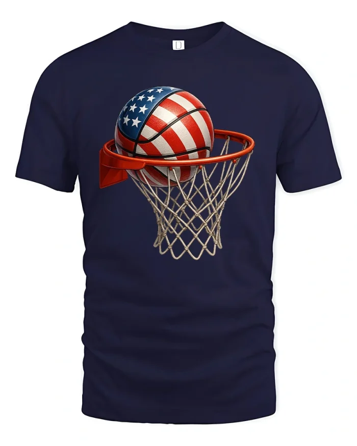 American Flag Basketball Hoop Patriotic Sports T-Shirt - navy t-shirt on white background