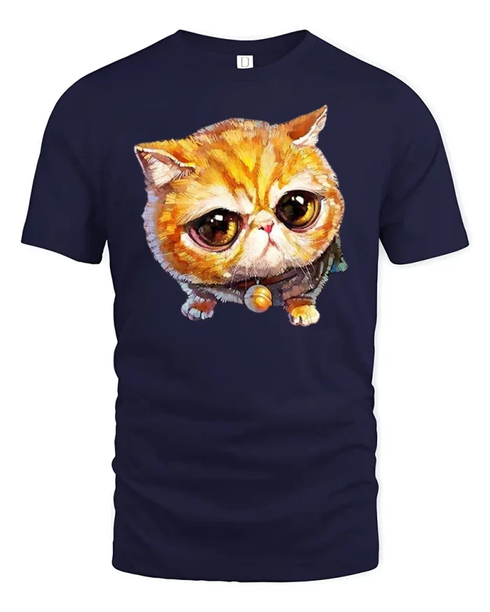 Adorable Big Eyed Cat Lover Cute Kitty Graphic Tee - navy t-shirt on white background