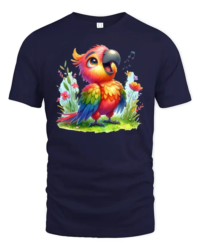 Singing Parrot Rainbow Bird Cute Animal Lover T-Shirt - navy t-shirt on white background
