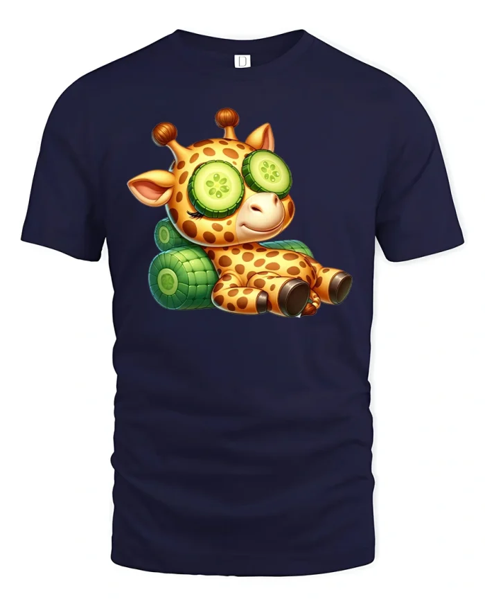 Cute Spa Giraffe Relaxing Day Funny Animal T-Shirt - navy t-shirt on white background