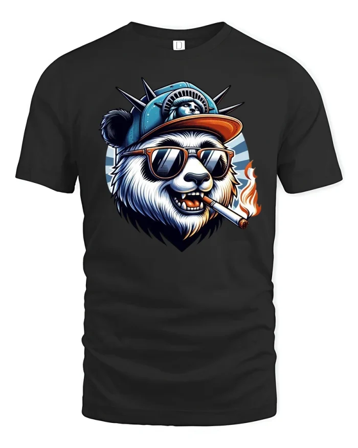 Cool Panda T-Shirt with Shades and Street Style Vibe - black t-shirt on white background