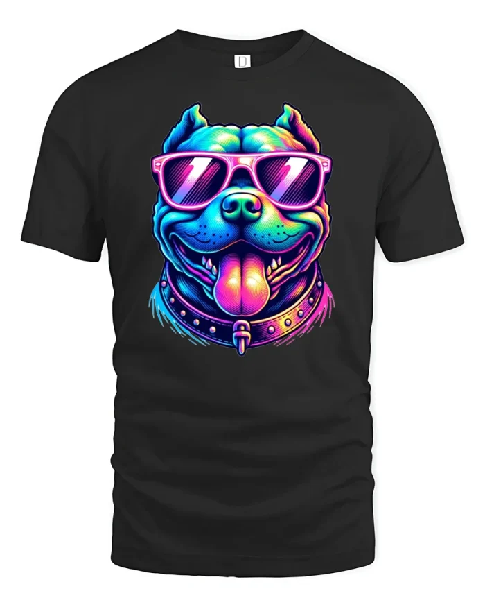 Cool Neon Dog T-Shirt with Sunglasses Graphic Print - black t-shirt on white background