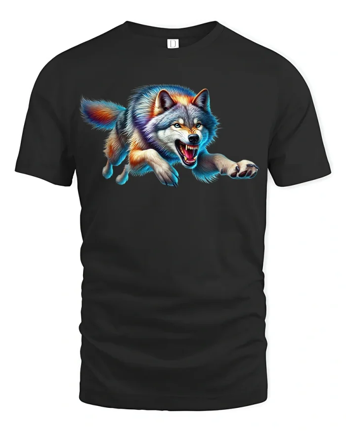 Fierce Wolf Attack T-Shirt for Wild Nature Lovers - black t-shirt on white background