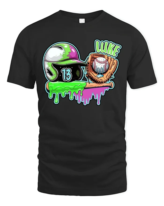 Cool Baseball Helmet and Glove Graphic Tee for Fans - black t-shirt on white background