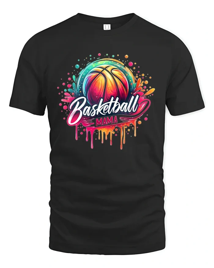 Color Splash Basketball Mama Tee for Sporty Moms - black t-shirt on white background