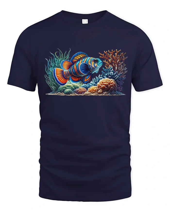 Tropical Reef Fish Graphic Tee for Ocean Lovers - navy t-shirt on white background