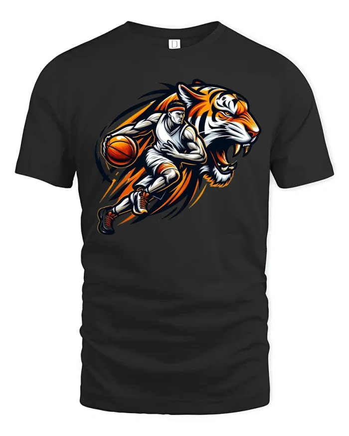 Basketball Tiger Spirit Power Player Sports Graphic Tee - black t-shirt on white background