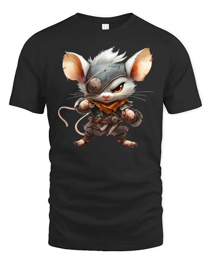 Brave Warrior Mouse With Eyepatch Adventure Art Tee - black t-shirt on white background