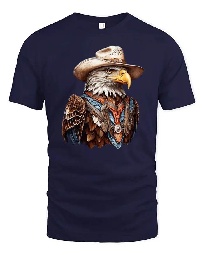 American Cowboy Eagle Western Pride Graphic T-Shirt - navy t-shirt on white background