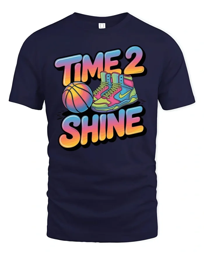 Time 2 Shine Basketball T-Shirt Retro Street Style - navy t-shirt on white background