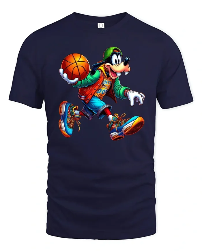 Cool Cartoon Basketball Player T-Shirt Street Style - navy t-shirt on white background