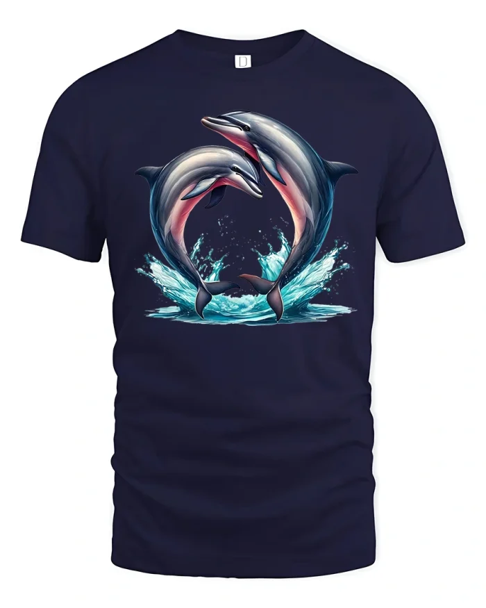 Dancing Dolphins Ocean Waves T-Shirt Sea Lover Gift - navy t-shirt on white background