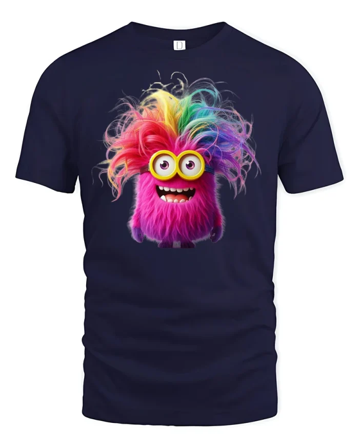Funny Rainbow Hair Monster T-Shirt Crazy Cute Style - navy t-shirt on white background
