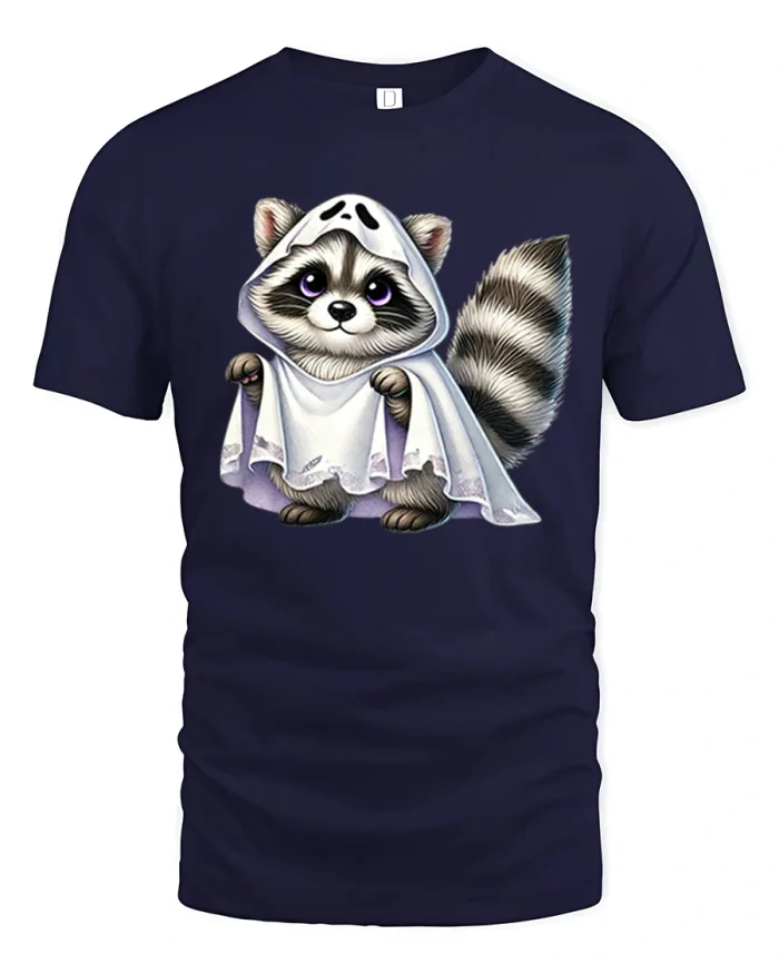 Cute Ghost Raccoon T-Shirt Funny Halloween Design - navy t-shirt on white background