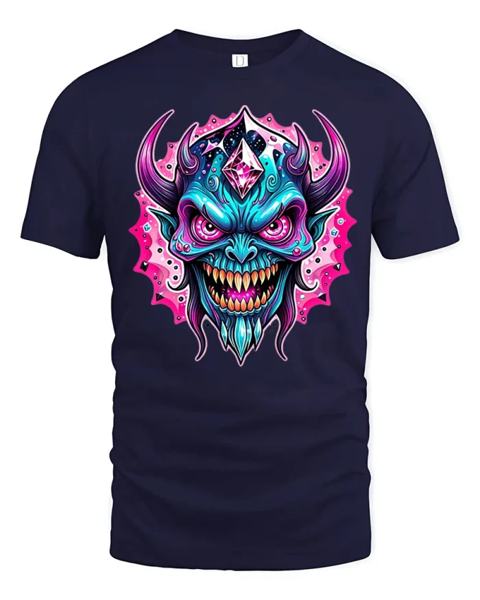 Neon Demon Head T-Shirt Bright Gothic Street Style - navy t-shirt on white background