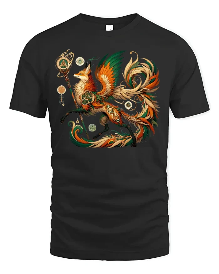 Mystic Celtic Fox Spirit Artwork Graphic Unisex T-Shirt - black t-shirt on white background