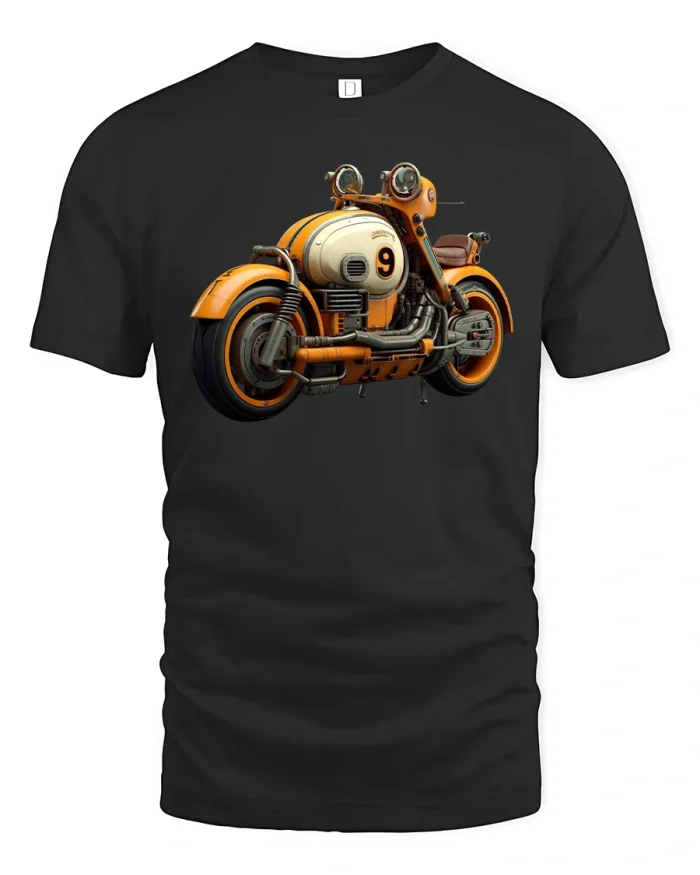 Vintage Orange Motorcycle Artwork Retro Rider Style T-Shirt - black t-shirt on white background