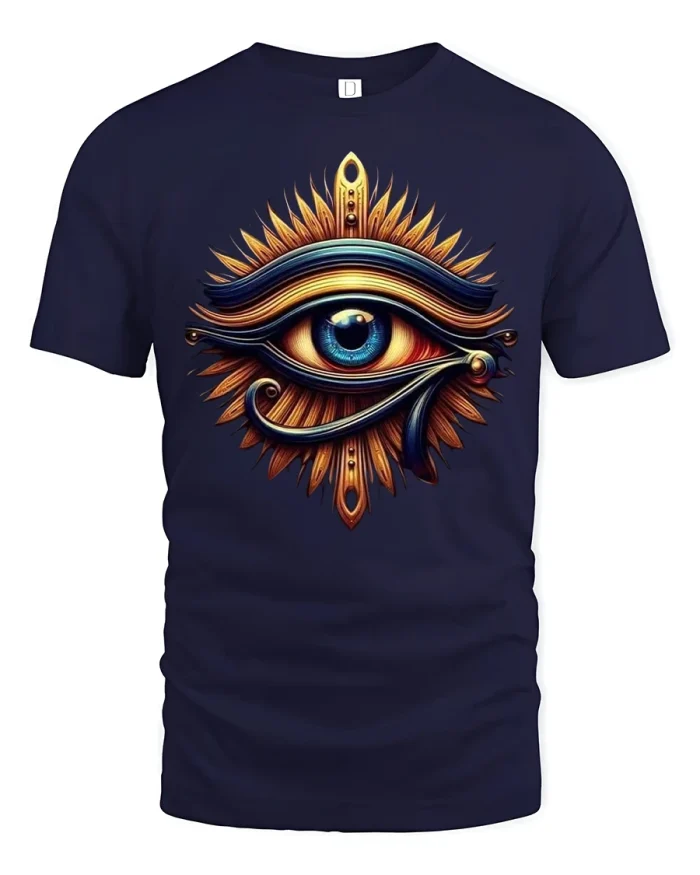 Mystic Eye Symbol Artwork Vibrant Ornamental Graphic T-Shirt - navy t-shirt on white background
