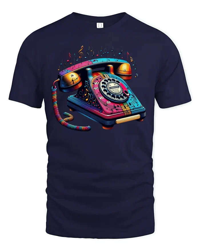 Colorful Retro Telephone Artwork Musical Vintage T-Shirt - navy t-shirt on white background