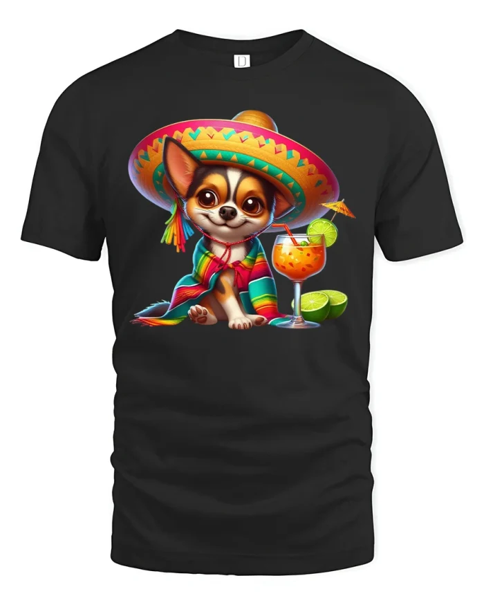 Fiesta Chihuahua Sombrero Fun Mexican Style T-Shirt - black t-shirt on white background
