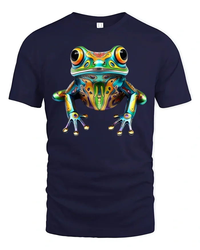 Colorful Psychedelic Frog Art Vibrant Graphic T-Shirt - navy t-shirt on white background