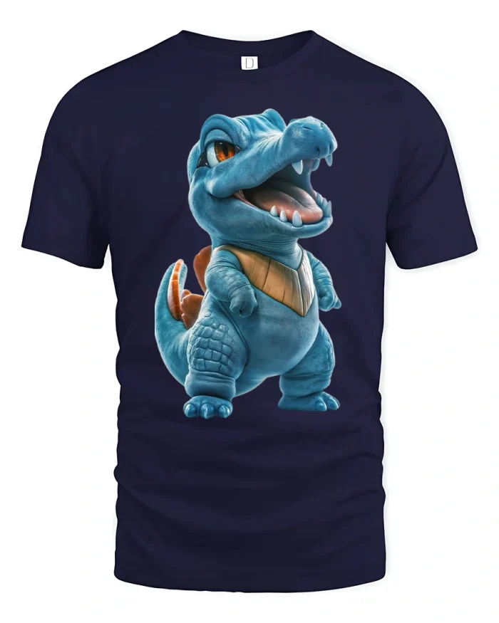 Cute Blue Dino Creature Happy Cartoon Adventure Tshirt - navy t-shirt on white background