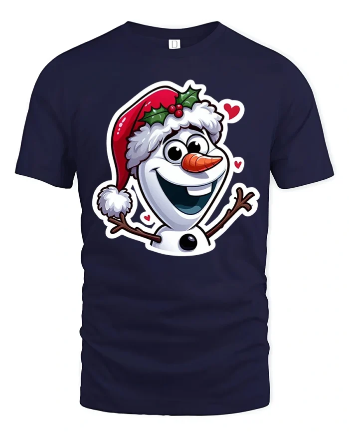 Cute Snowman Cartoon Santa Hat Holiday Love Fun Tshirt - navy t-shirt on white background