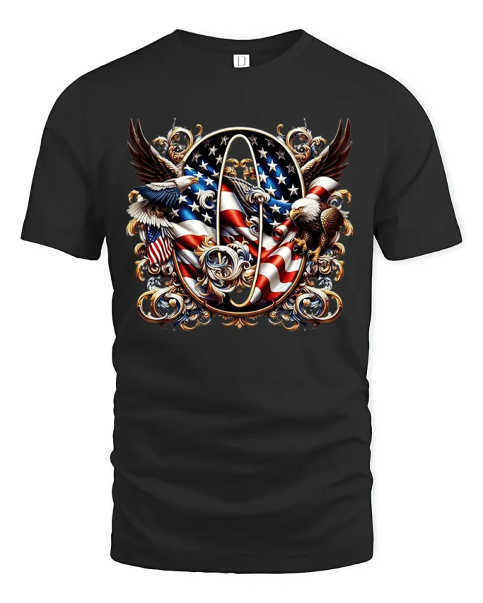 Patriotic Eagles and American Flag Ornate USA Pride Tshirt - black t-shirt on white background