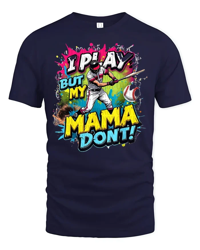 Funny Baseball Mama Drama Tee for Players and Proud Moms - navy t-shirt on white background