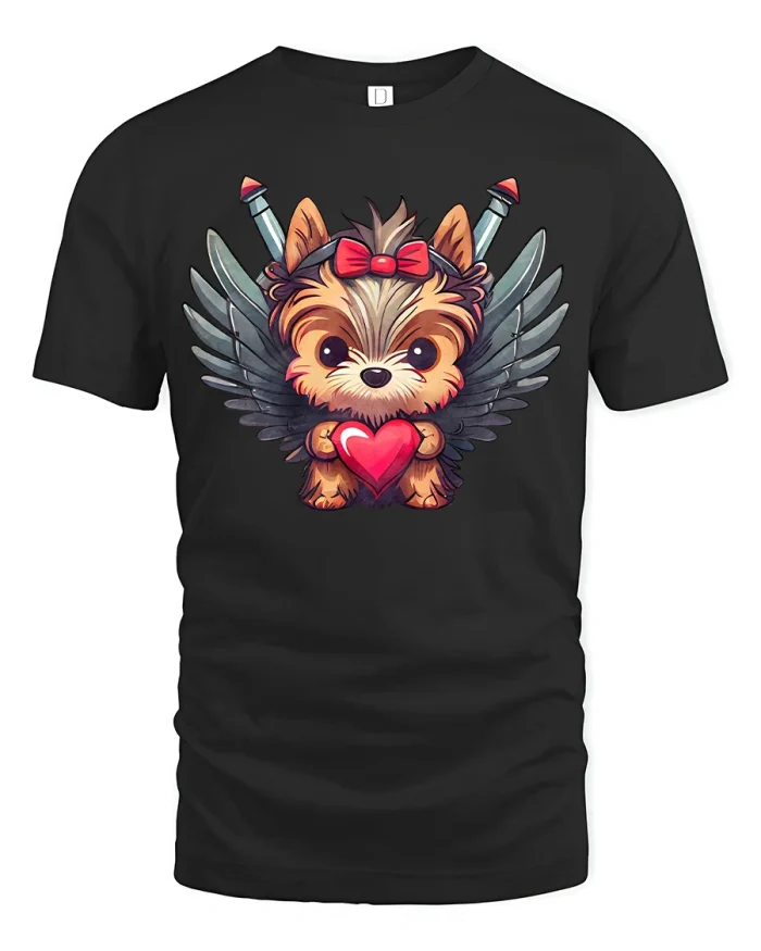 Cute Cupid Puppy Heart Wings Valentine T-Shirt - black t-shirt on white background